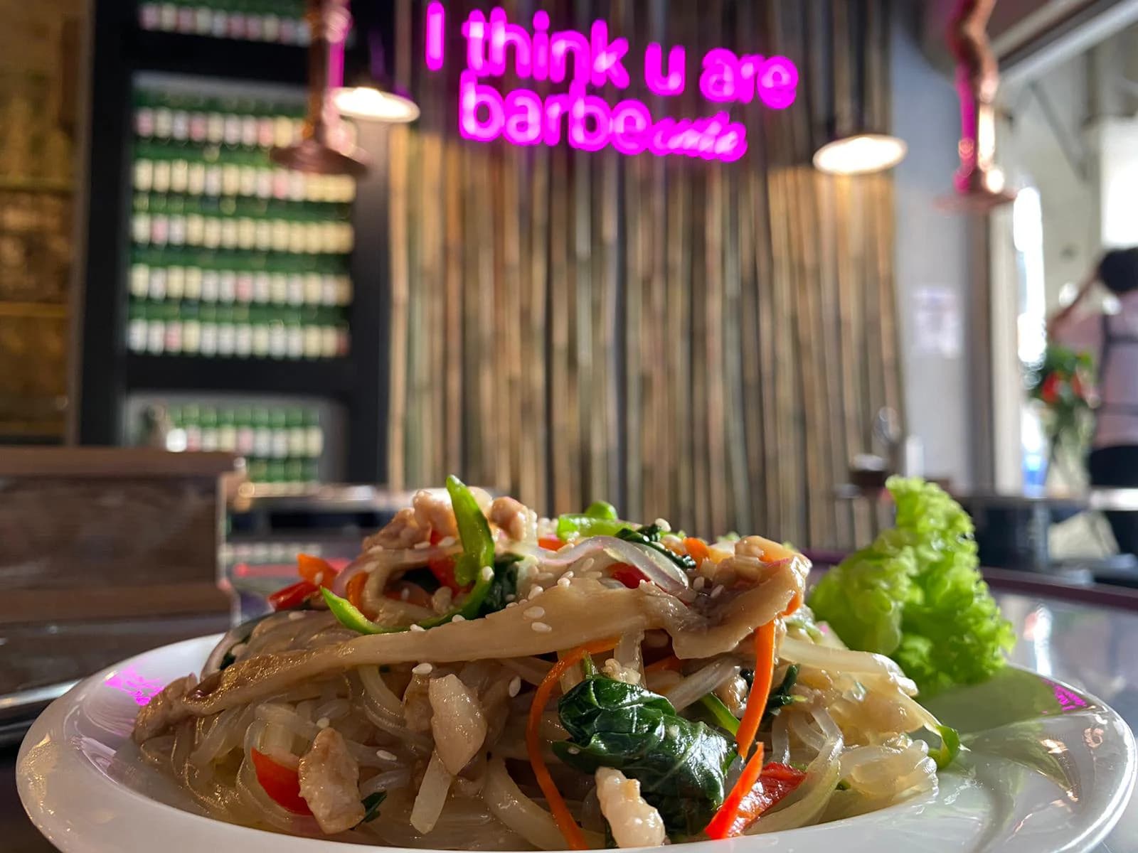 Neon I think u are barbecute sign above a table inside GUI GUI Korean BBQ